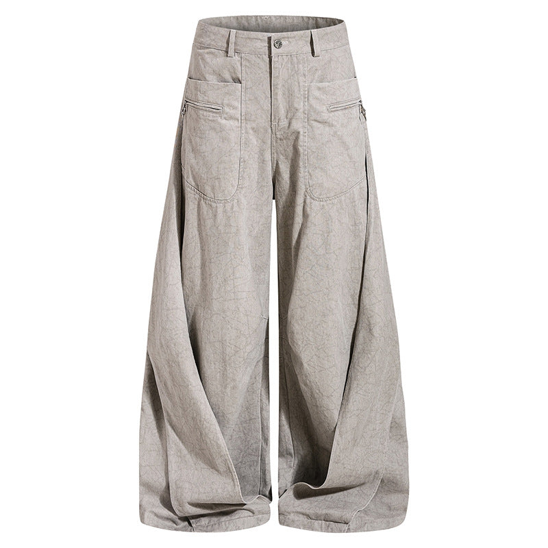 Women Wide Draped Culotte Cargo Pants with High Waist and Zip Pockets Amarae