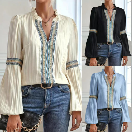 Blouse plissée élégante pour femmes avec détails en volants Chic & Stil
