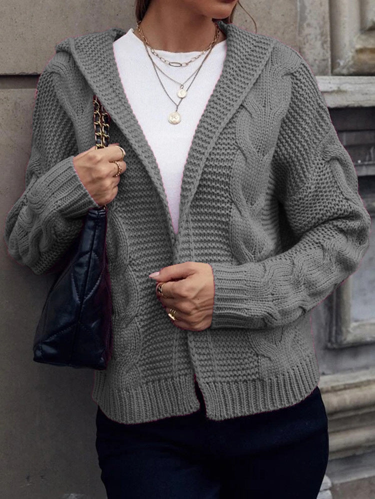 Chunky knit jacket for women with hood and relief pattern Lune London