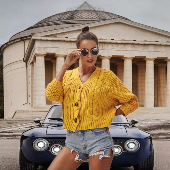 Thick knit jacket for women with decorative buttons and relaxed fit Lune London