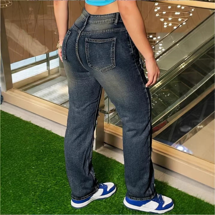 Women's High-Waisted Relaxed Jeans with Allover Bow Applications Amarae