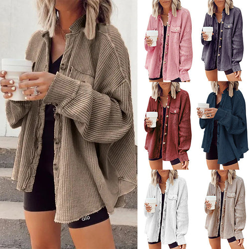 Ladies oversized waffle structure shirt jacket Amarae