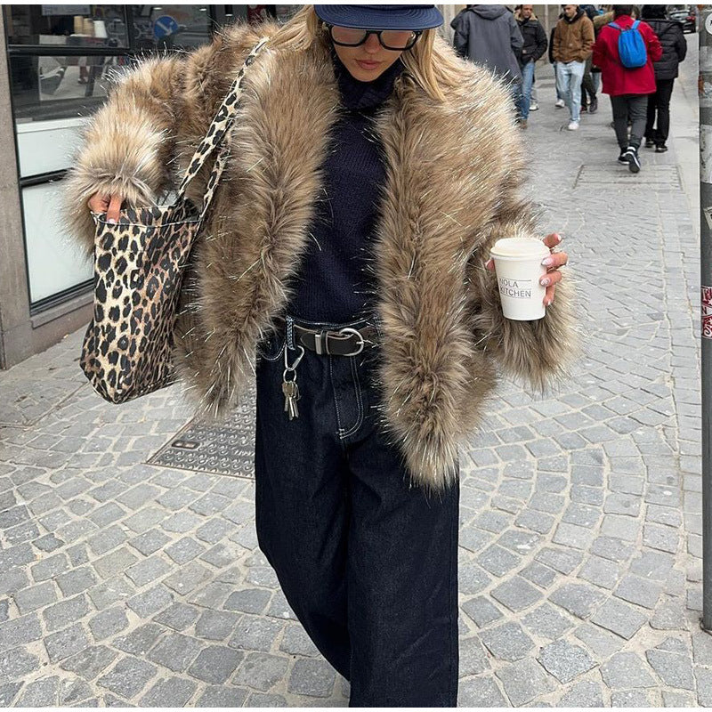 Ladies luxurious faux fur jacket with sparkling detail Lune London