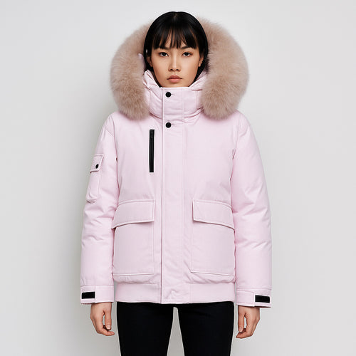 Winter coat for women with bulky faux fur collar and functional pockets Amarae