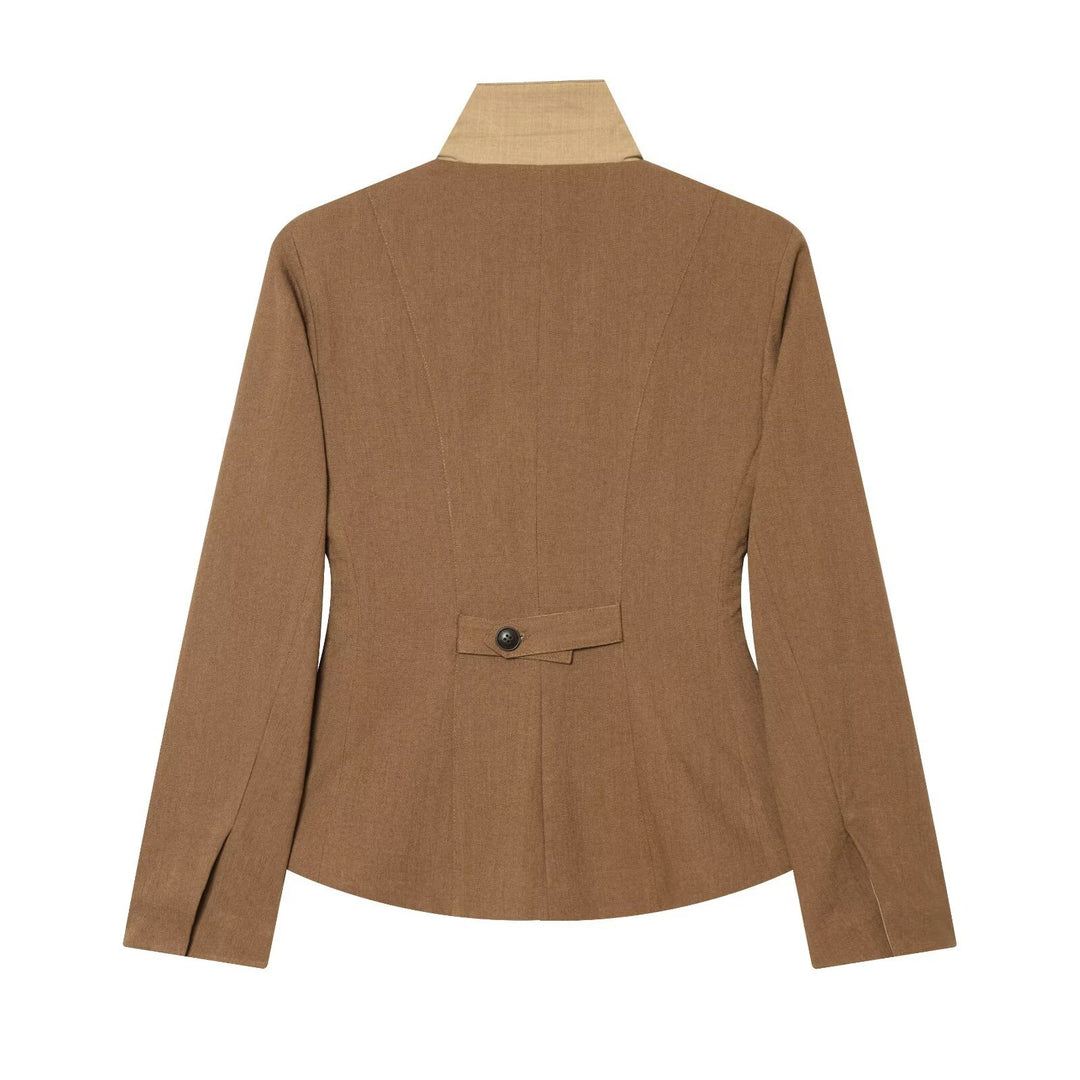 Women's Tailored Short Blazer Jacket with Contrast Collar and Flap Pockets Amarae