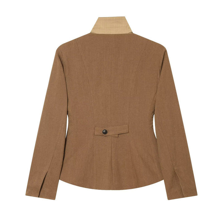 Women's Tailored Short Blazer Jacket with Contrast Collar and Flap Pockets Amarae