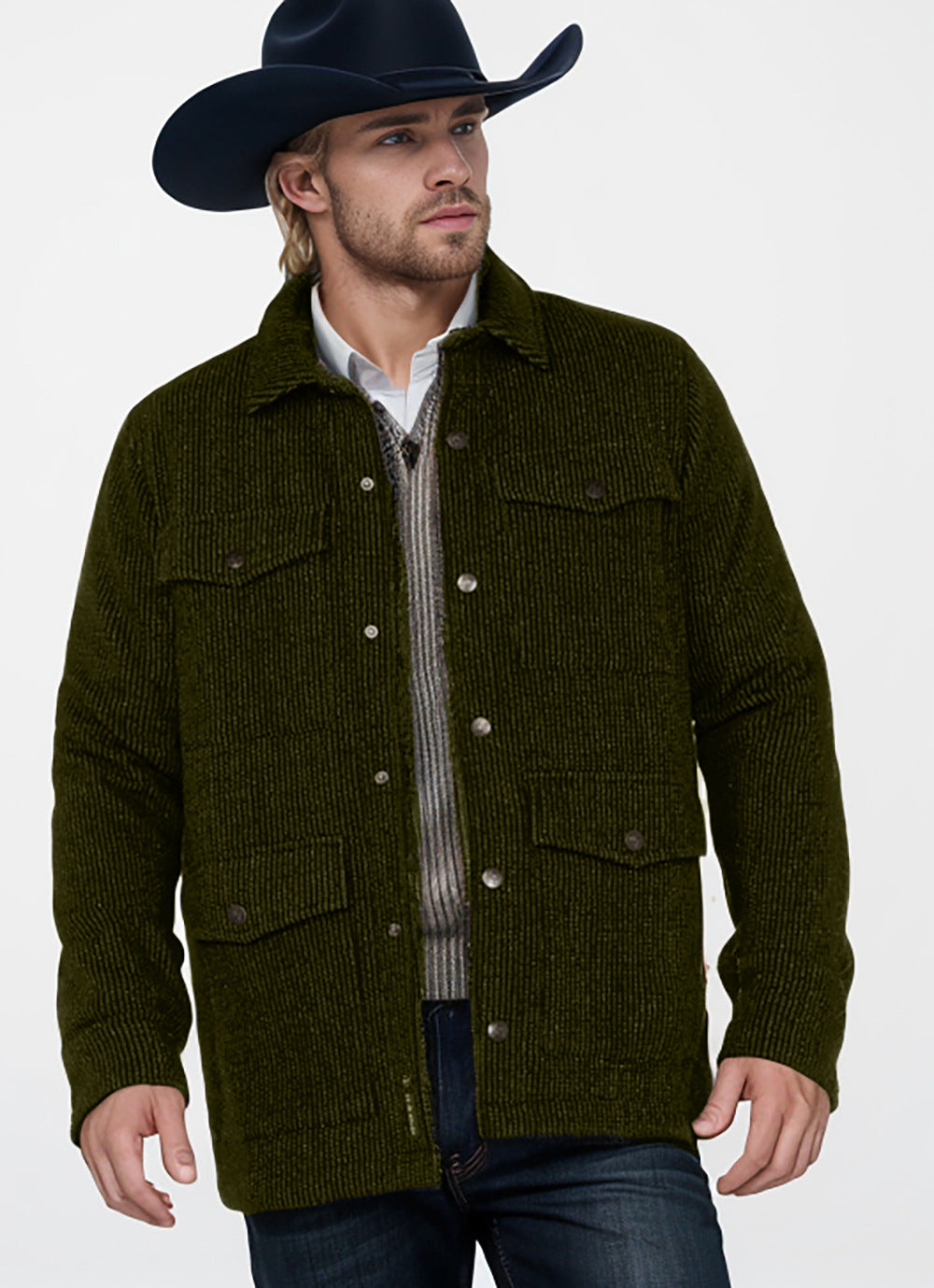 Robust cotton jacket for men with a rustic look featuring practical flap pockets Lune London