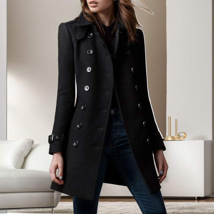 Elegant trench coat for women with a double row of buttons and weighted collar Amarae