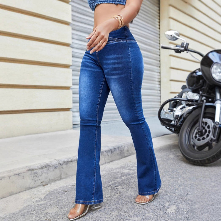 Women High-Waist Flared Jeans with Crossed Waistband and Sculpting Effect Amarae