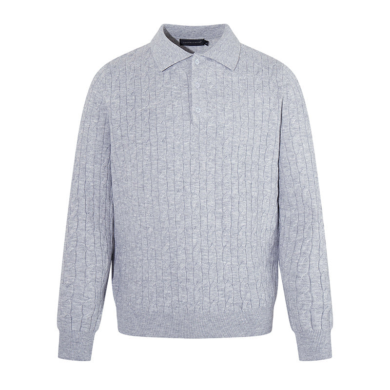 Men's knit polo with cable knit pattern, shirt collar and button placket Amarae