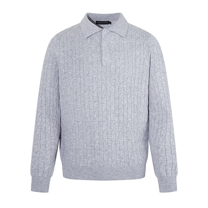 Men's knit polo with cable knit pattern, shirt collar and button placket Amarae