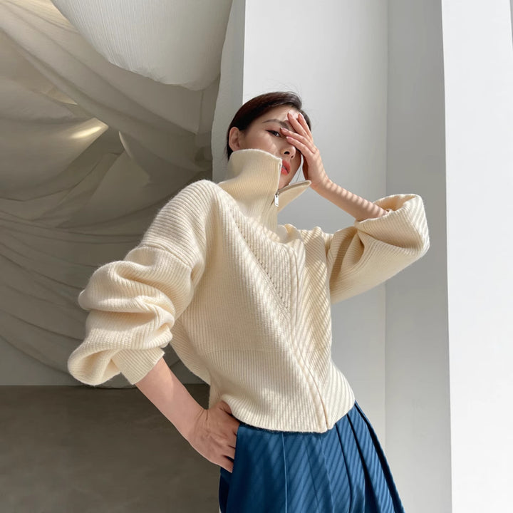 Pull en maille épaisse pour femme avec col montant et coupe oversize Chic & Stil
