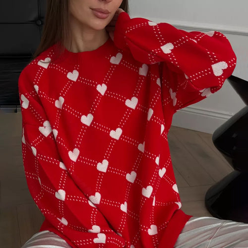 Ladies Knit Sweater with Heart Patterns and Casual Fit Amarae