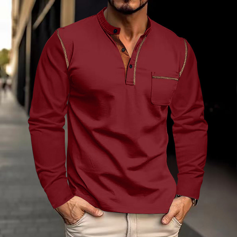 Men's Long Sleeve Henley Shirt with Fashionable Contrast Details Lune London