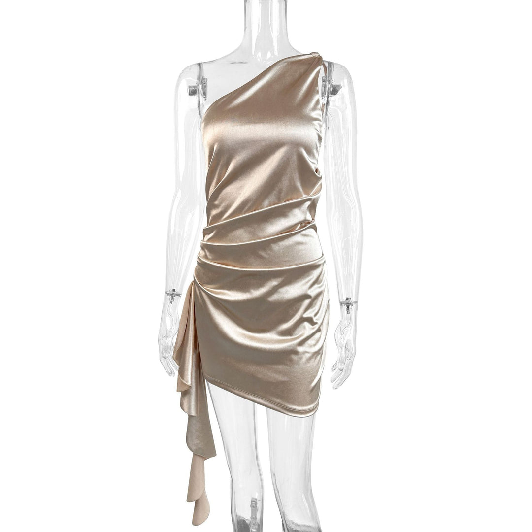 Women's cocktail dress with asymmetrical cut and draped details Lune London