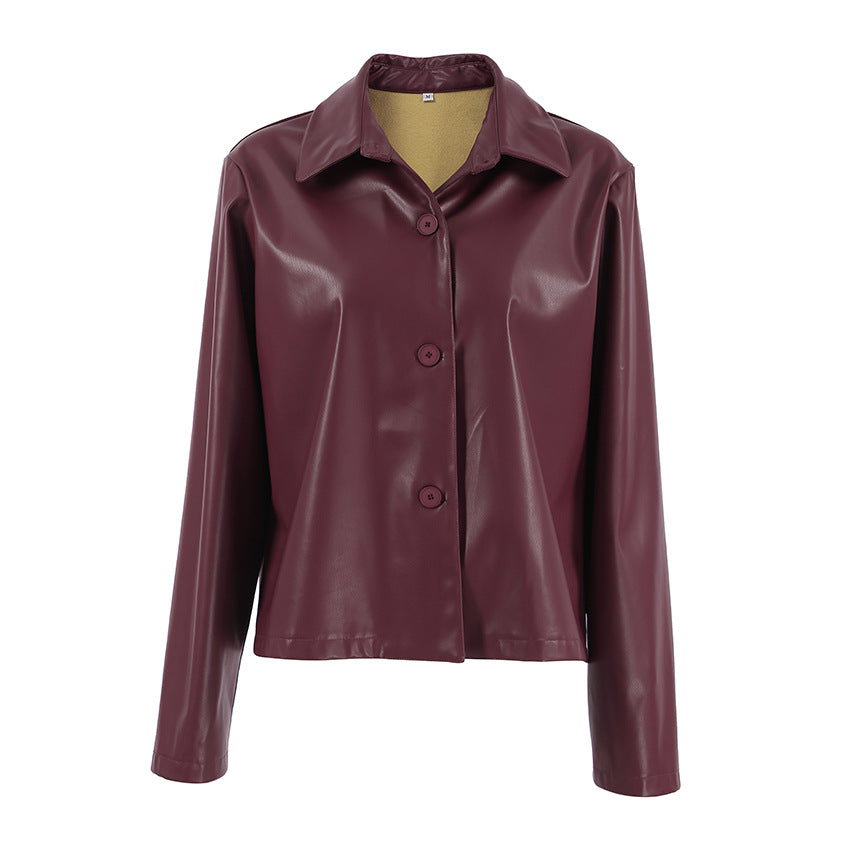 Women's faux leather jacket with button details and casual fit Lune London