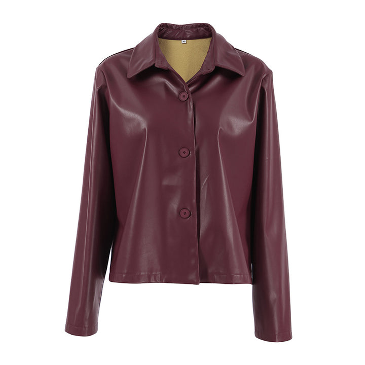 Women's faux leather jacket with button details and casual fit Lune London