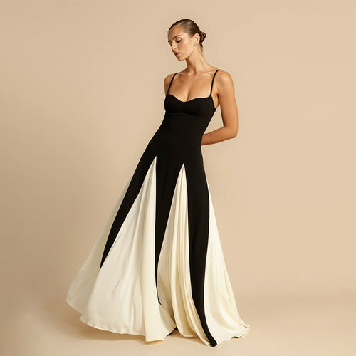 Ladies Elegant Maxi Dress with Deep V Neck and Chic Side Drapes
