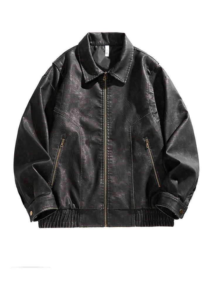 Amarae | Men's Short-Cut Leather Jacket with Elastic Waistband and Pockets