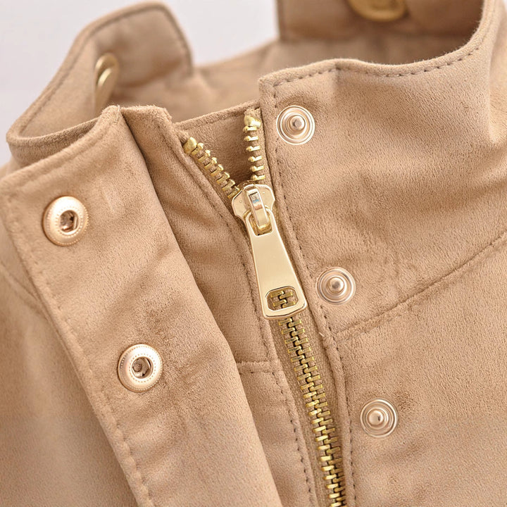 Faux leather jacket for women with high collar and practical side pockets Lune London