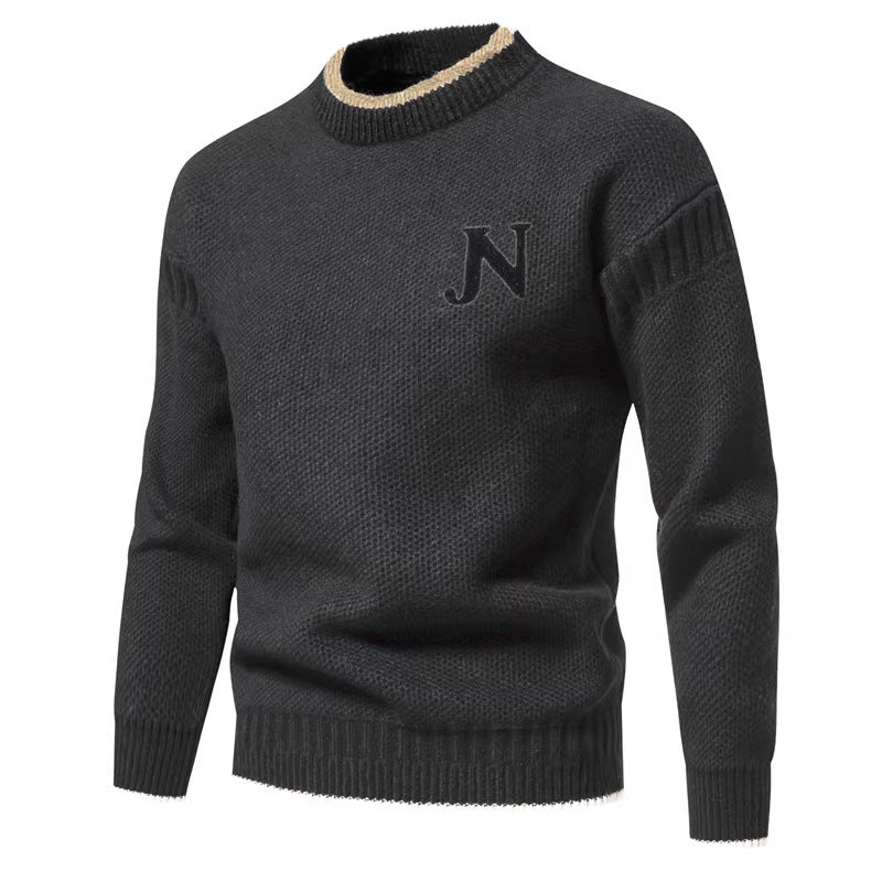 Men's Structured Knit Sweater with Chic Round Neck and Style