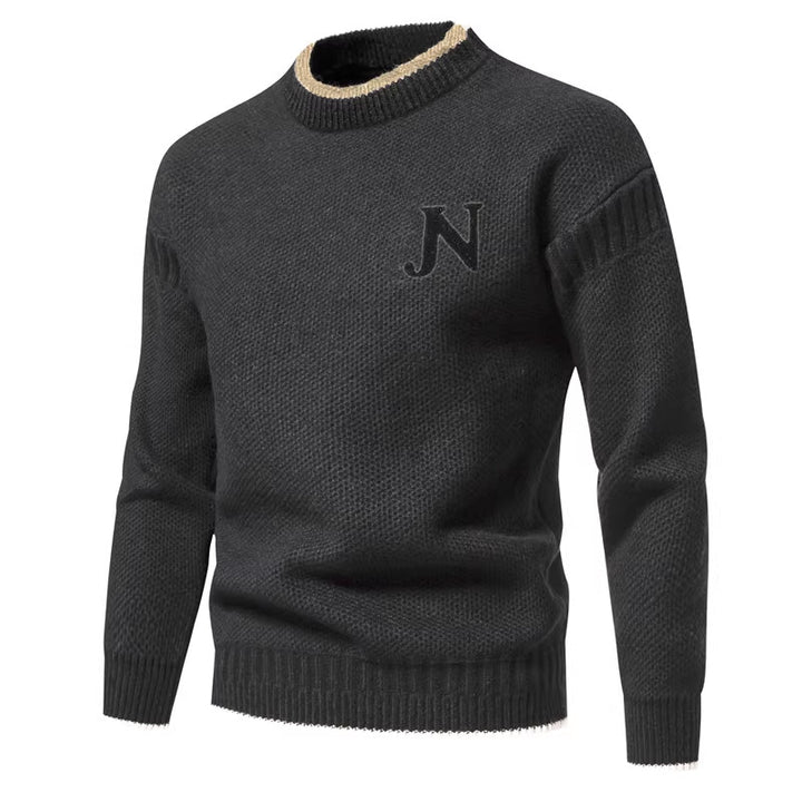 Men's Structured Knit Sweater with Chic Round Neck and Style