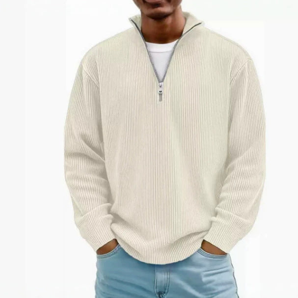 Men's ribbed knit pullover with half-zip and stand-up collar Amarae