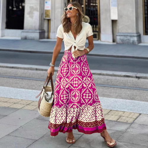Maxi skirt for women with playful ethnic design and voluminous hem Amarae