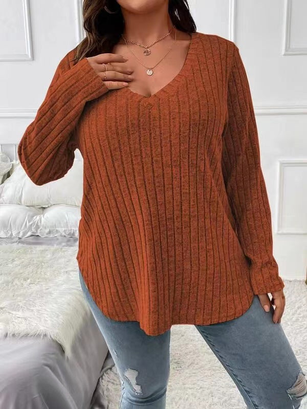 Ladies long sleeve V-neck T-shirt with fine ribbed structure Lune London