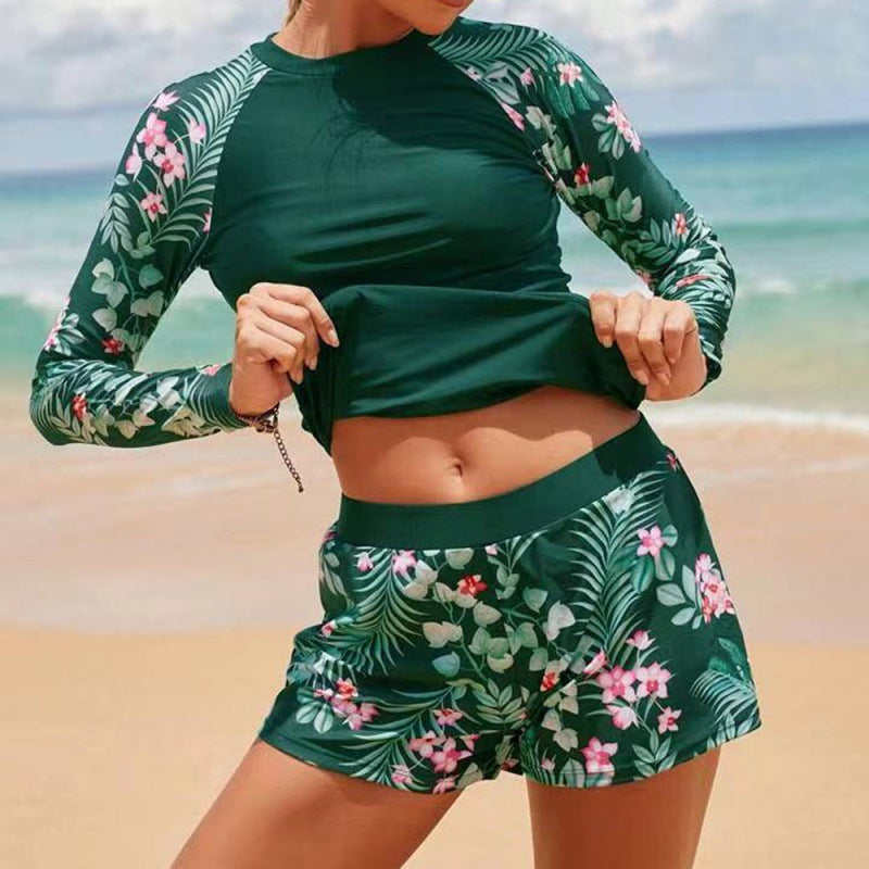 Women UV Protection Swimsuit with Long Sleeves and Fashionable Leaf Design Lune London
