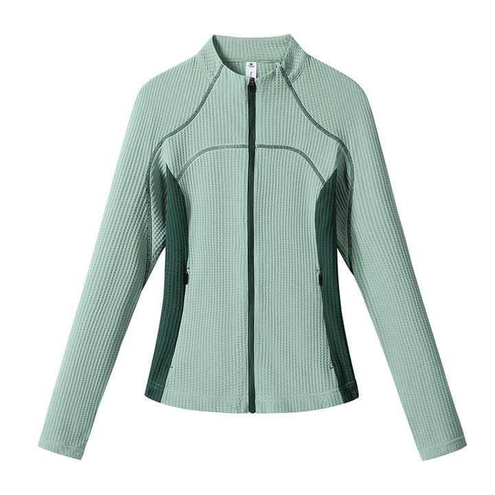 Women waffle structure functional jacket with full zip, stand-up collar and contrast side inserts Amarae