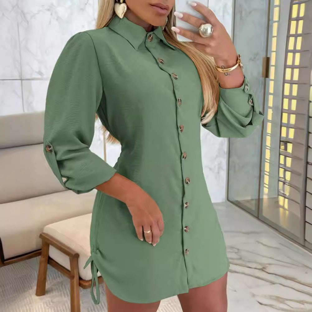 Shirt dress for women with ruffled details and practical tie belts Lune London