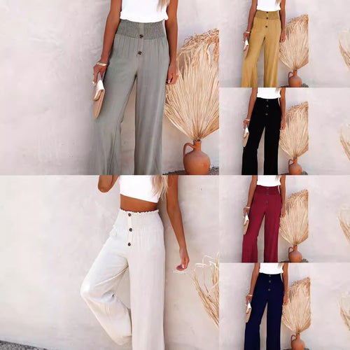 Loose summer trousers for women with elastic waist and button details Amarae
