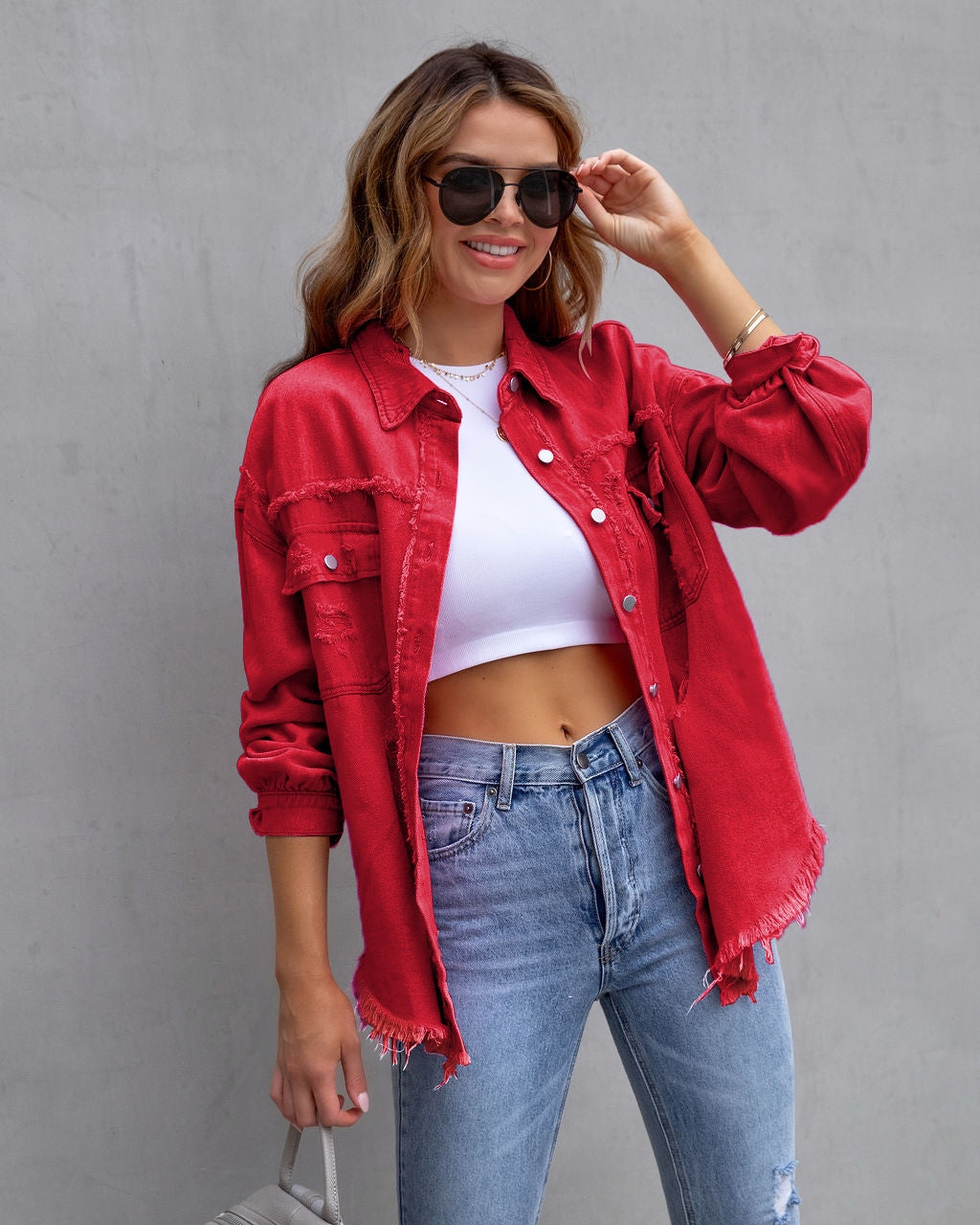 Women's denim jacket in a casual oversized cut with frayed details Lune London