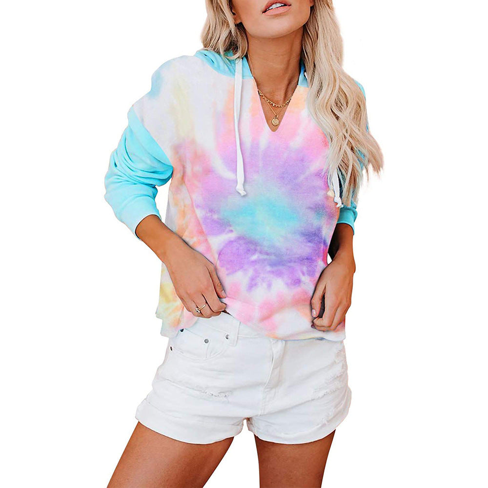 Casual hooded sweatshirt for women with a modern tie-dye design Lune London