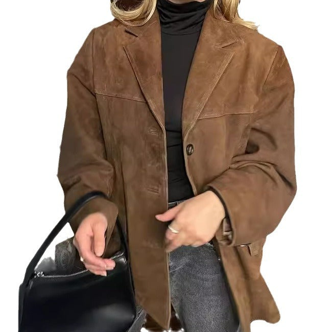 Trendy suede jacket for women with oversized casual style Lune London
