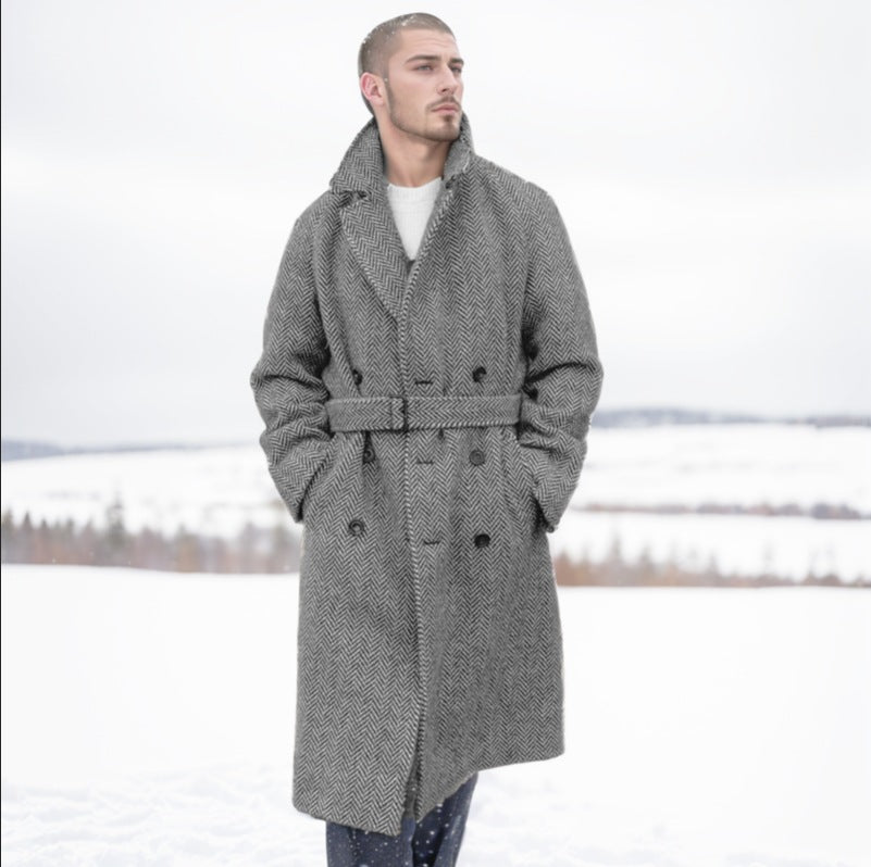 Wool coat for men with an elegant herringbone pattern Amarae