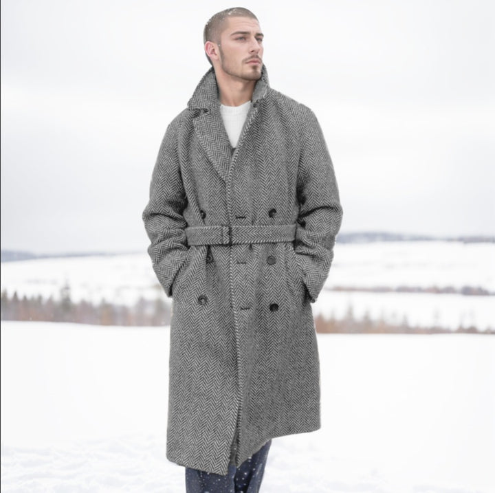 Wool coat for men with an elegant herringbone pattern Amarae