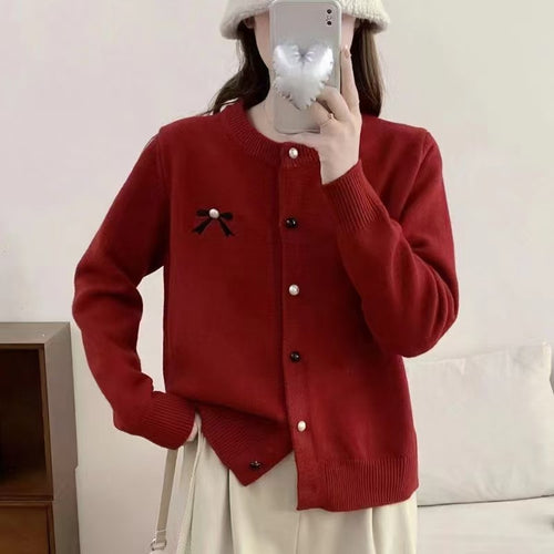 Women’s knitted jacket with decorative bow embroidery Amarae