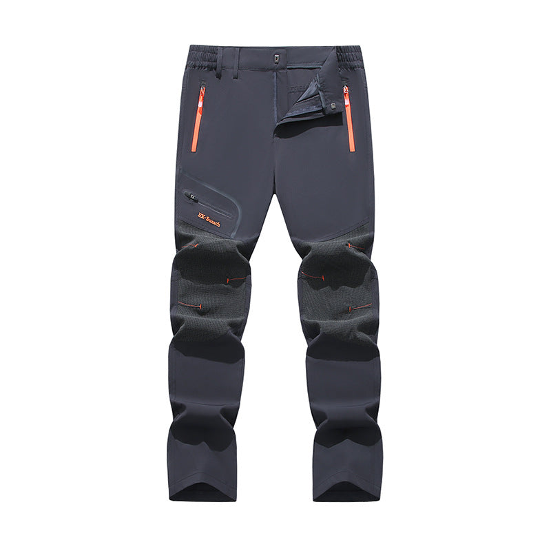 Men's softshell outdoor pants with reinforced knee sections, zippered pockets, and elastic waistband Amarae