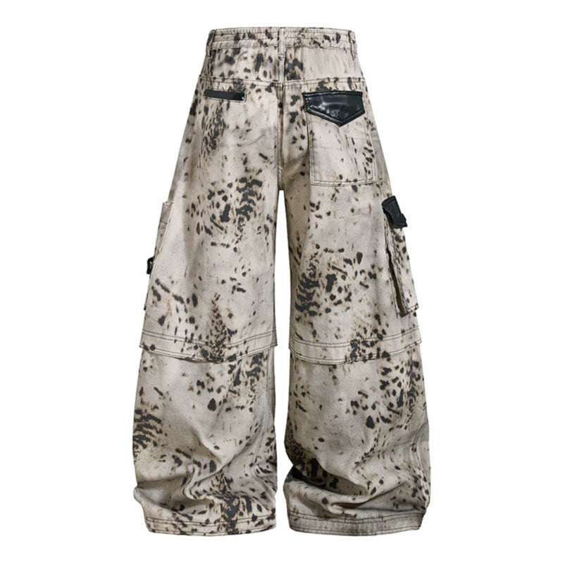 Women's wide cargo culotte pants with batik splatter print and multi pockets Amarae