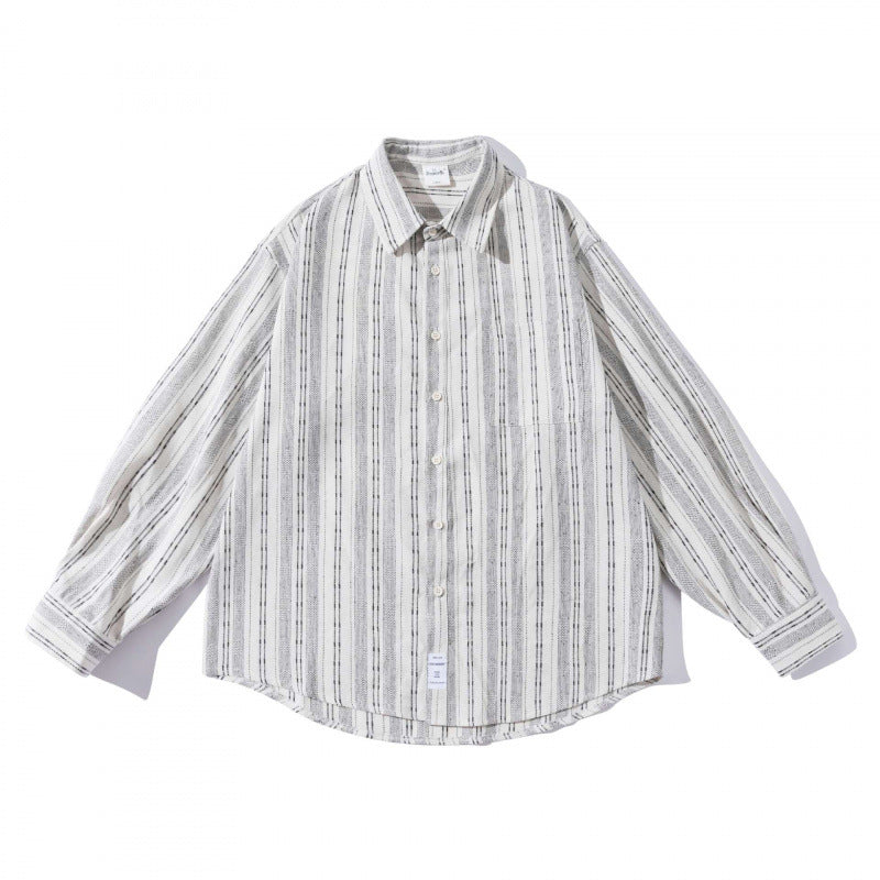 Men's oversized shirt in boxy cut with textured stripe pattern and rounded hem Amarae