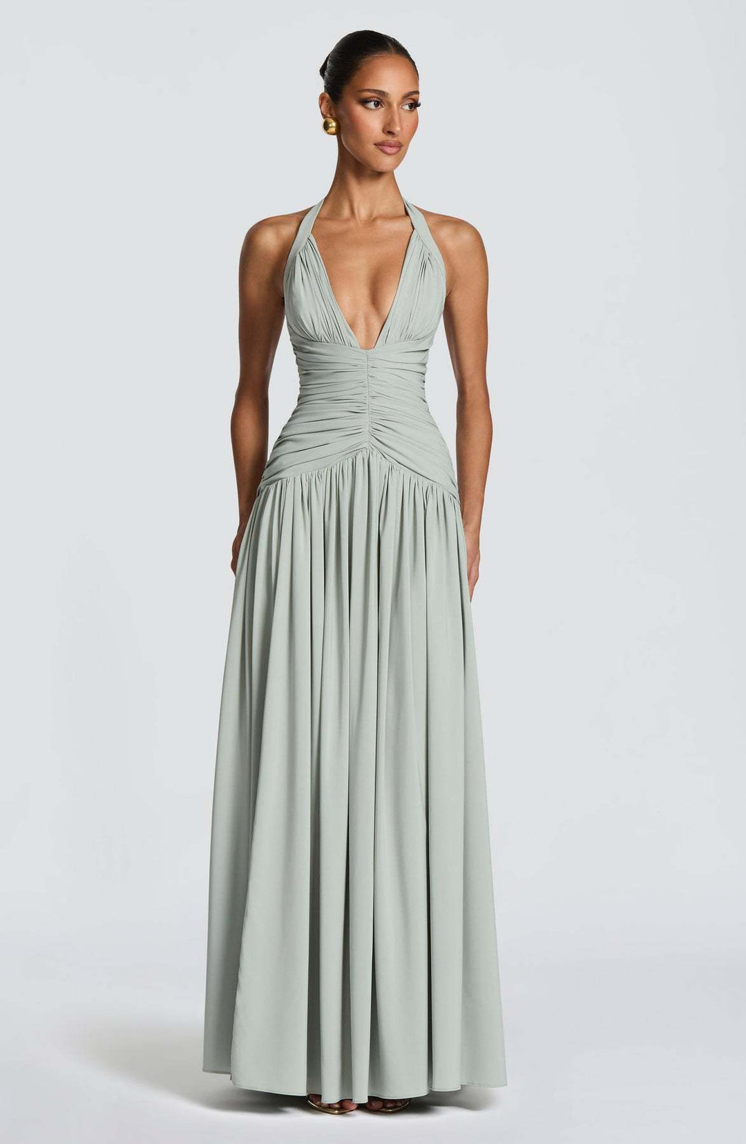 Women's Elegant Maxi Dress with Strapless Neckline and Sophisticated Draping Lune London