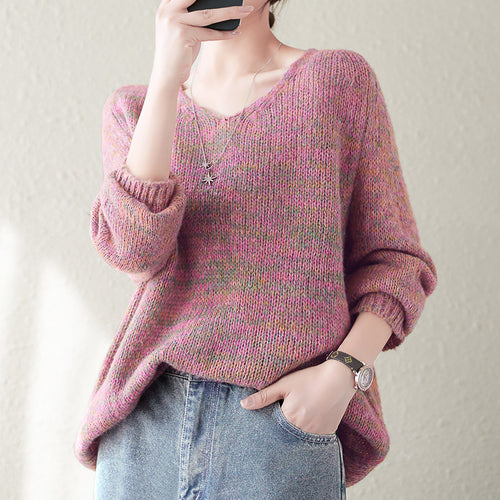 Pull en maille épaisse pour femme avec décolleté en V et coupe décontractée oversize Chic & Stil