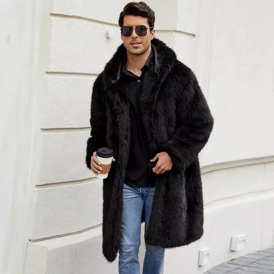Long coat for men with hood in soft faux fur Lune London