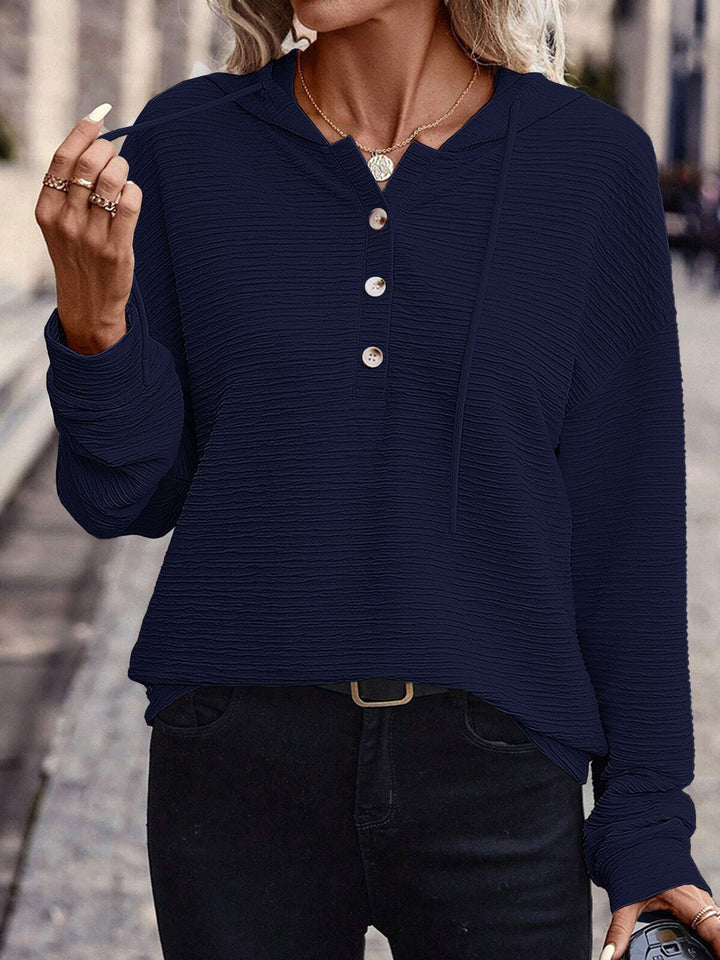 Hooded T-shirt for women with button placket and textured surface Lune London