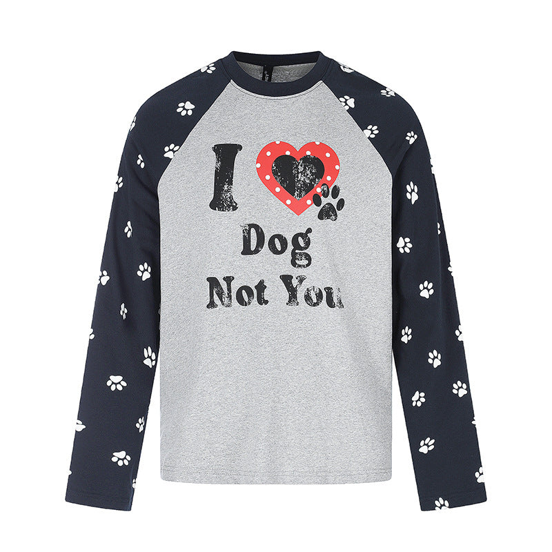 Women's Casual Long Sleeve Shirt in Raglan Style with Dog Paw Print and Statement Front Print Amarae