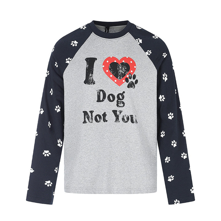 Women's Casual Long Sleeve Shirt in Raglan Style with Dog Paw Print and Statement Front Print Amarae