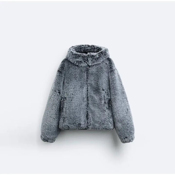 Ladies plush teddy jacket with high collar and practical pockets Lune London