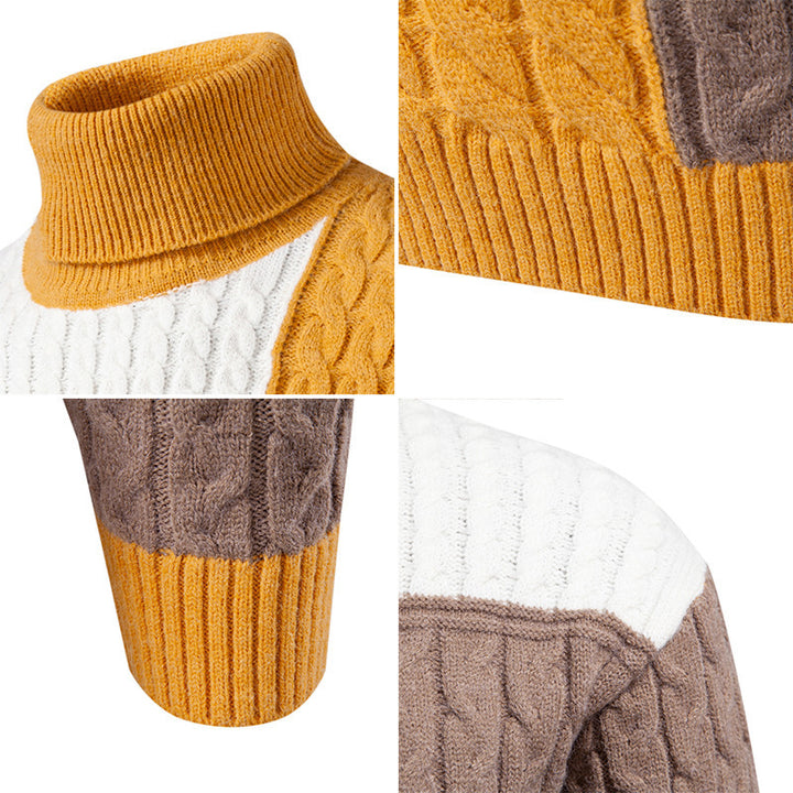Men's highly crew-neck knitted sweater with a modern cable pattern and attractive color blocks Lune London